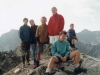 Szpiglasowy Wierch, od lewej Grzegorz Postaremczak, Ola Gulińska, Tomek Kapusta, Bożena Szukała, Bartek Wróblewski, Witek Szczuciński, VIII 1993, fot. Tomasz Kapusta